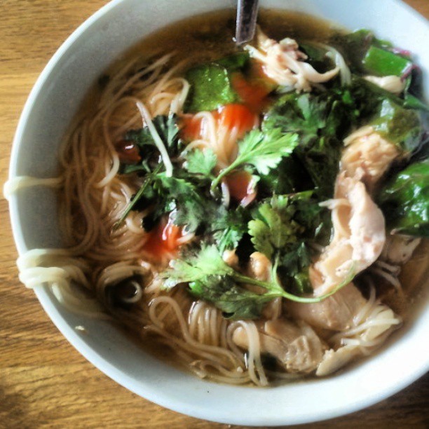 Spicy chicken and noodle soup